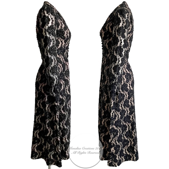 60s Opera Coat Illusion Lace Black Embellished Beaded Vintage Long Rare Formal - Picture 10 of 13